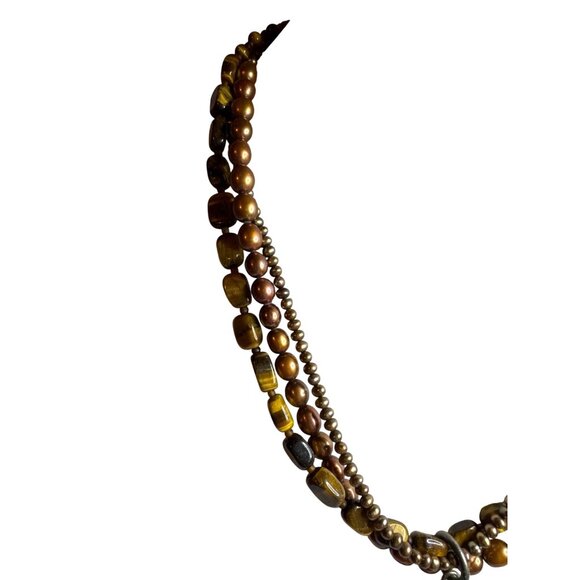 Silpada Multi-Strand Tiger Eye Beaded Necklace & Earrings Set With Amber Pendant - Picture 6 of 7
